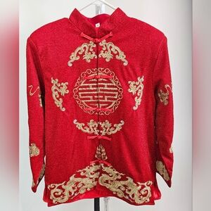 Men’s Traditional Red QiPao Tang Cheongsam Chinese Wedding Formal Wear